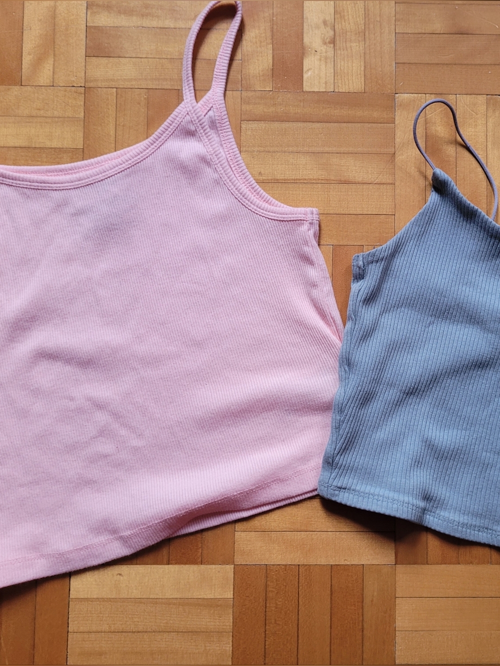 Garage Pastel Pink and Light Blue Ribbed Crop Camis